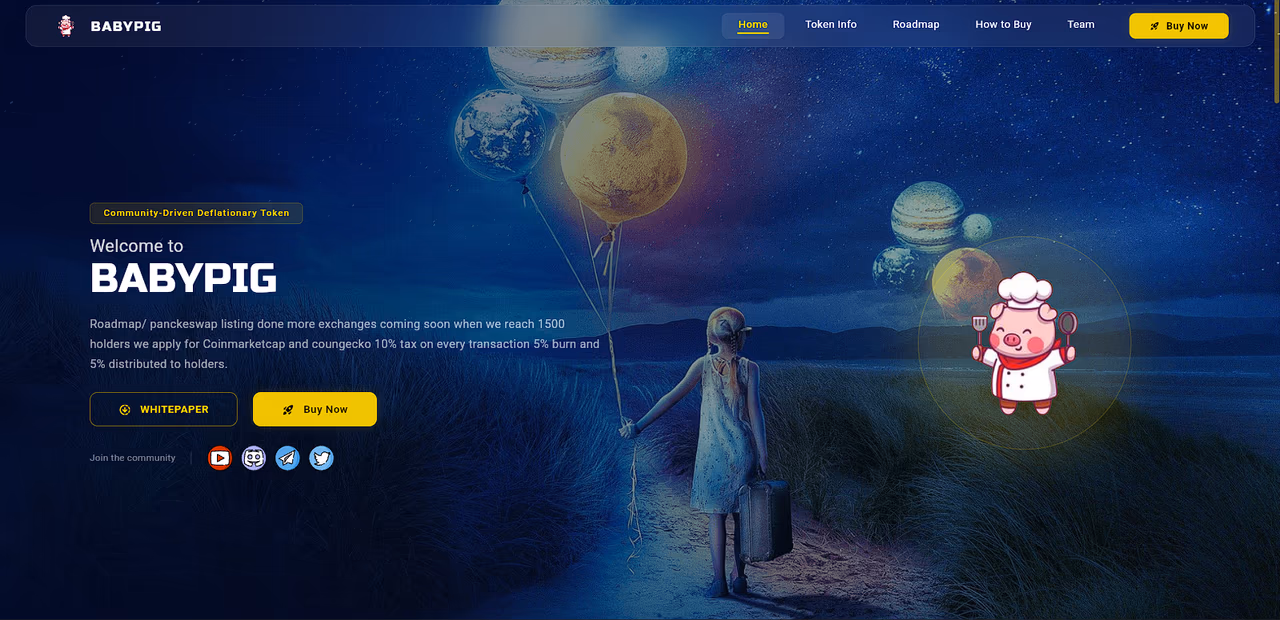 BabyPig — animated crypto landing page web demo