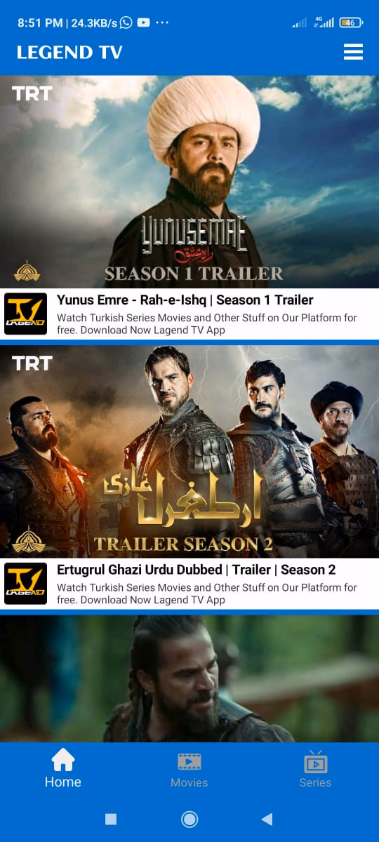 Legend TV home feed — Turkish-Urdu dubbed series catalog