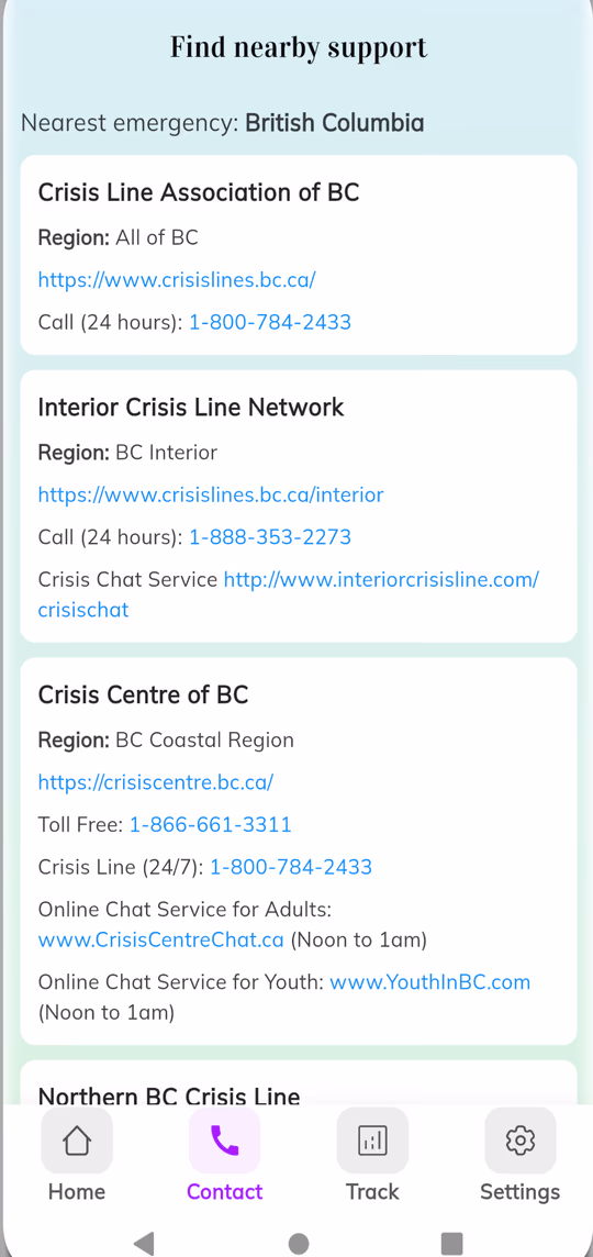 LifeLink — nearby crisis-line support directory