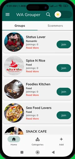 Social Groups — actual app interface