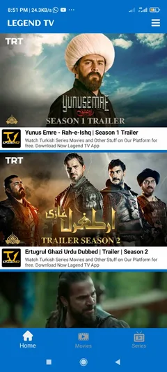 Legend TV — actual app interface