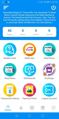 Quiz & News Rewards — actual app interface