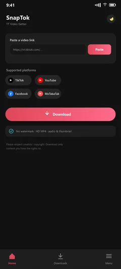 SnapTok — actual app interface