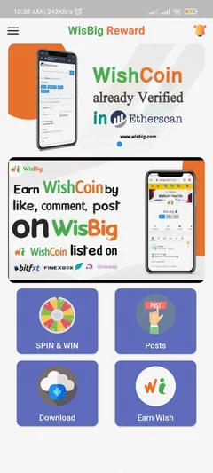 WisBig Reward — actual app interface
