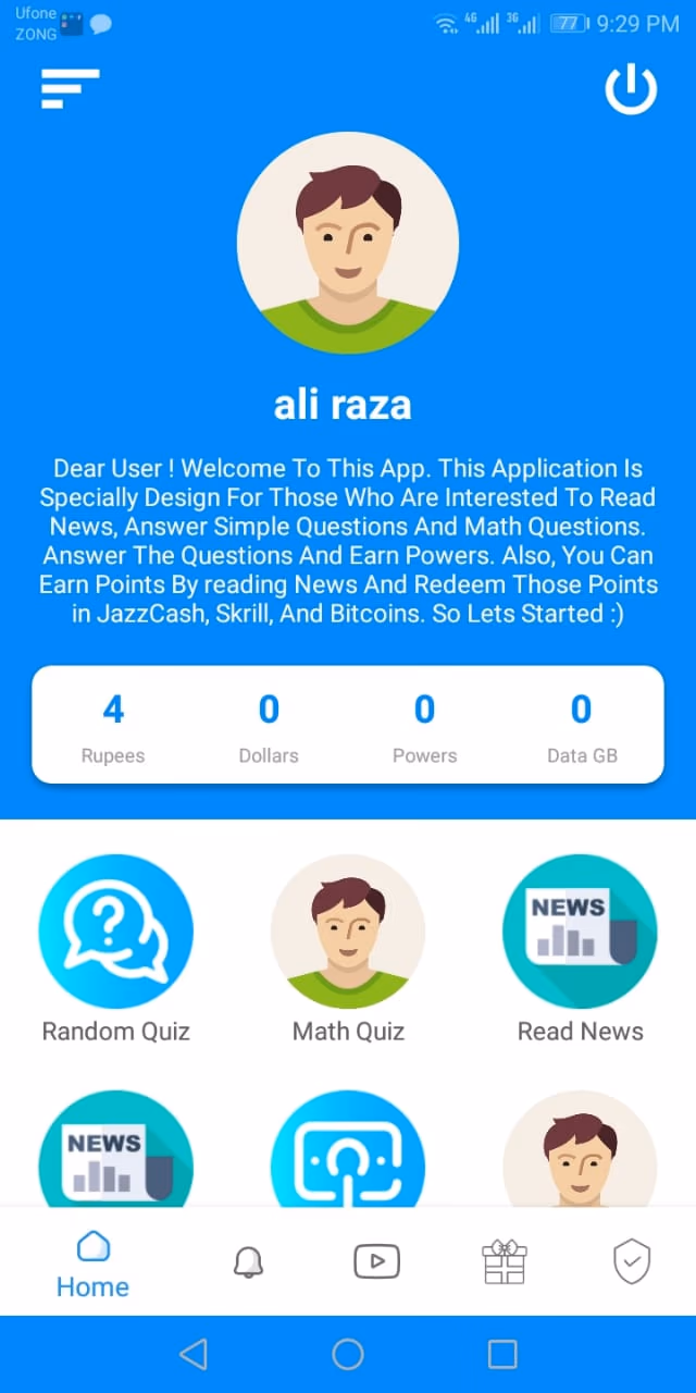 Quiz & News Rewards screen 2