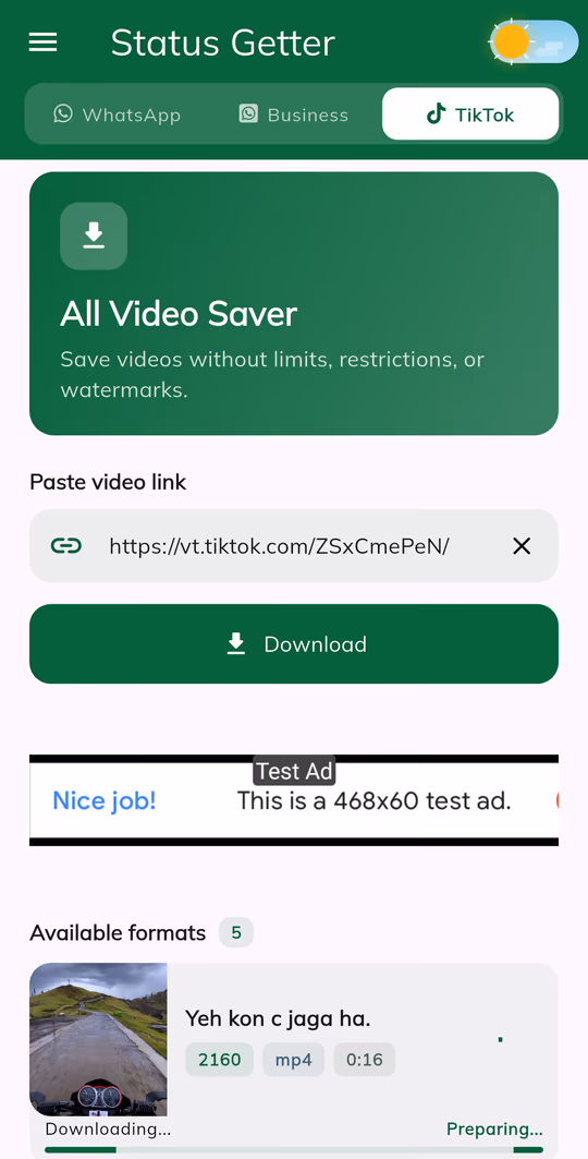 Status Getter screen 3
